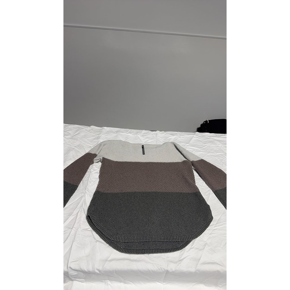 Kuhl Womens Color Block Knit Sweater Medium Cream Gray Brown Round Hem Casual